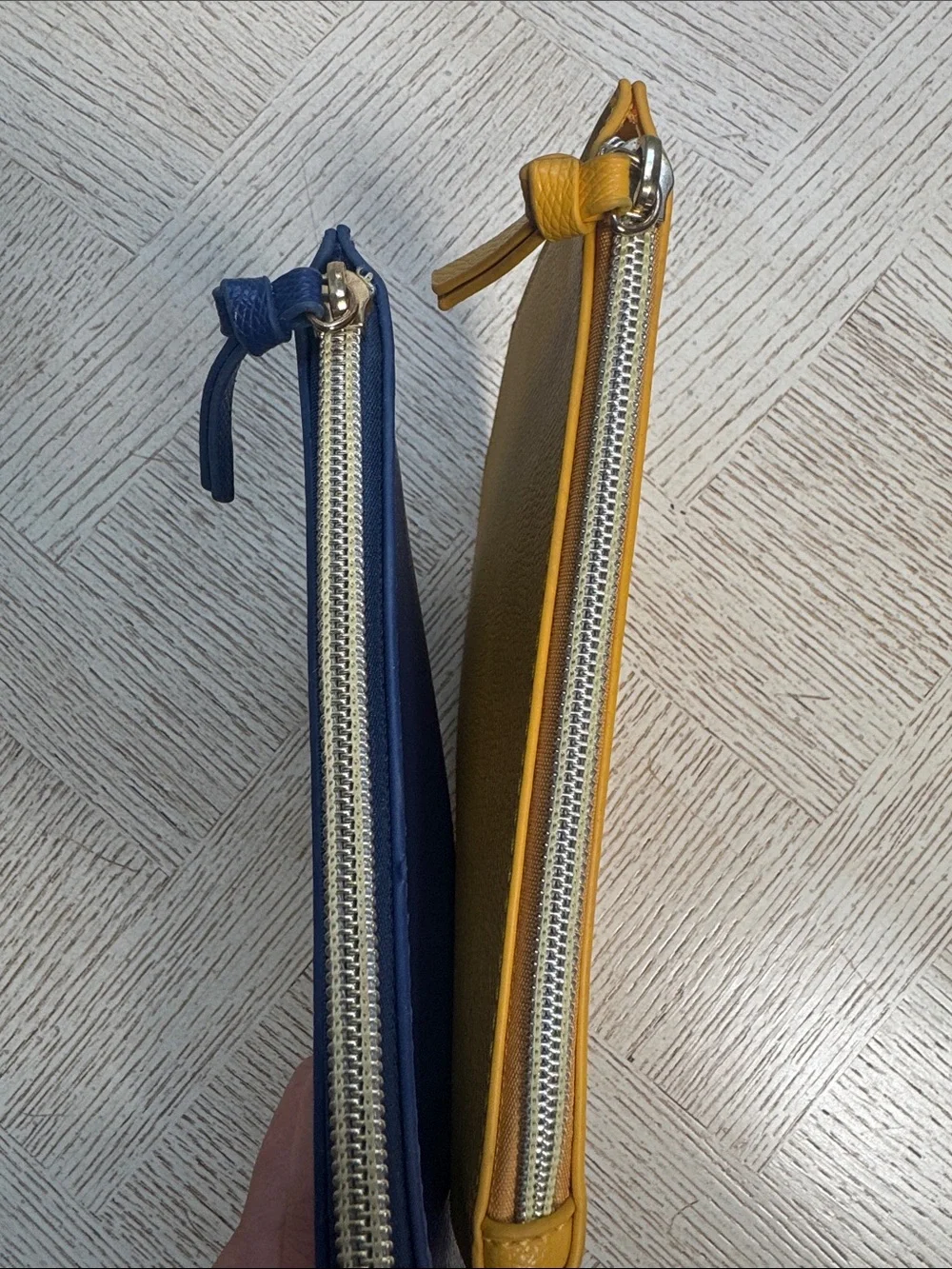 Saks Fith Avenue Yellow and Navy PVC Zip Pouch Set